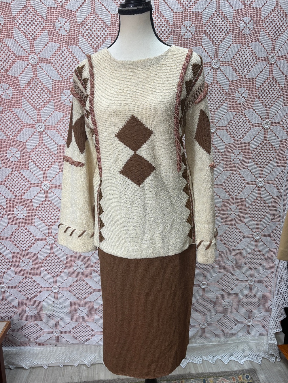 Vintage Elisabeth Dureau for Ms Kipps Paris 2-Piece Knit Set Sz M